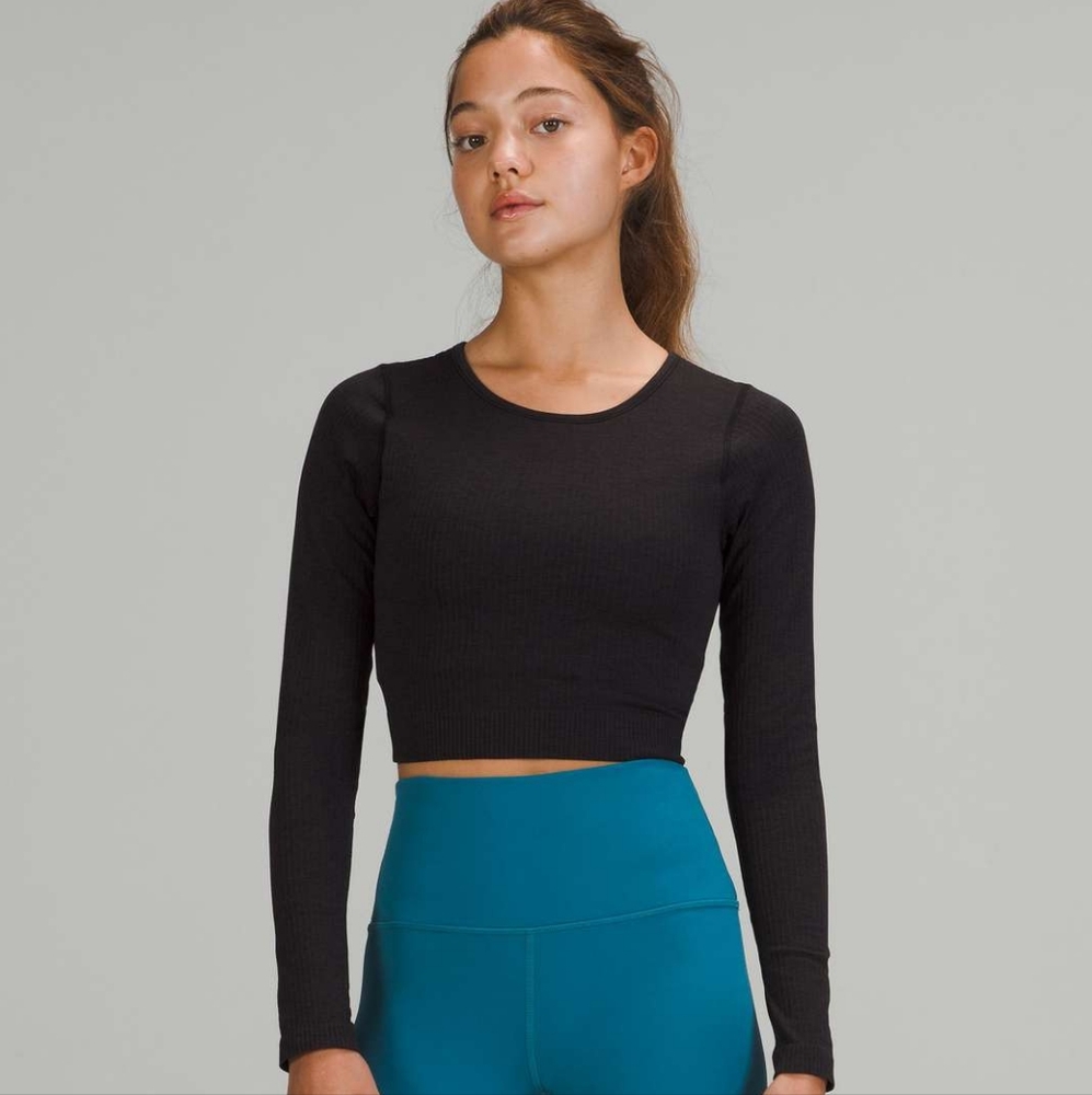 Lululemon Ebb to Street Long Sleeve Shirt - Rib Map Black / Graphite Grey